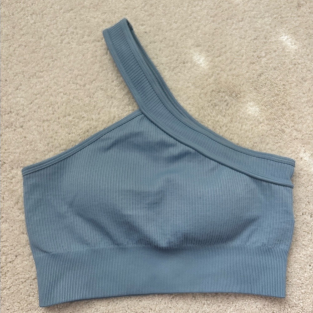 Amazon One-Shoulder Ribbed Sports Bra - Blue